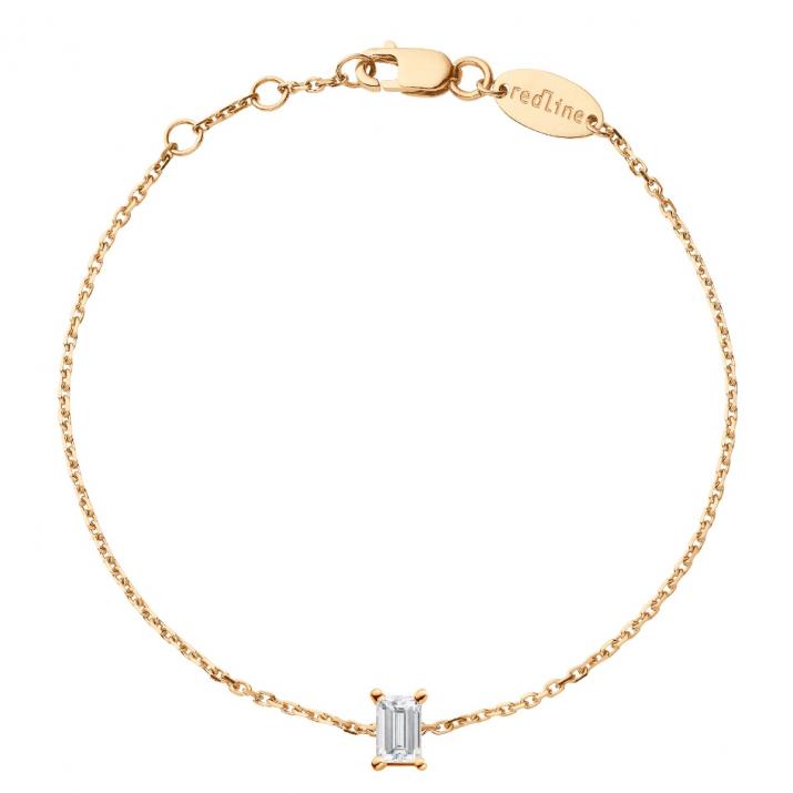 Chain bracelet with 0.1ct baguette-cut diamond in rose gold prong setting - Redline - 0++