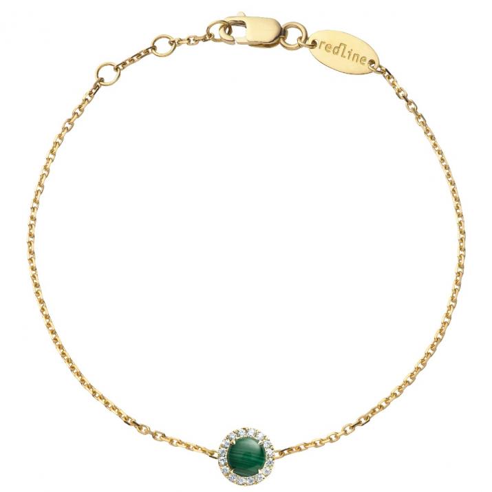 Malachite and diamonds chain bracelet in yellow gold prong setting - Redline