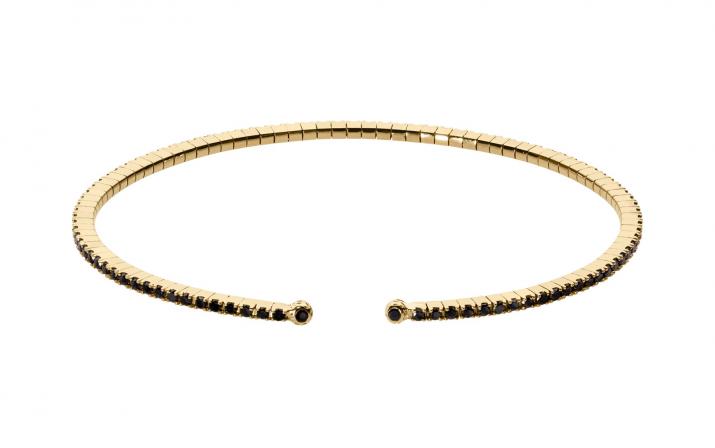 Bangle bracelet with 0.91ct black diamonds in yellow gold prong setting - Redline - 0++
