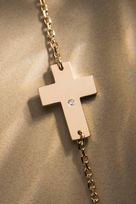Rose gold chain bracelet with diamond on a cross - Redline - 0++