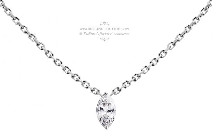 Chain necklace with 0.1ct marquise cut diamond in white gold prong setting - Redline