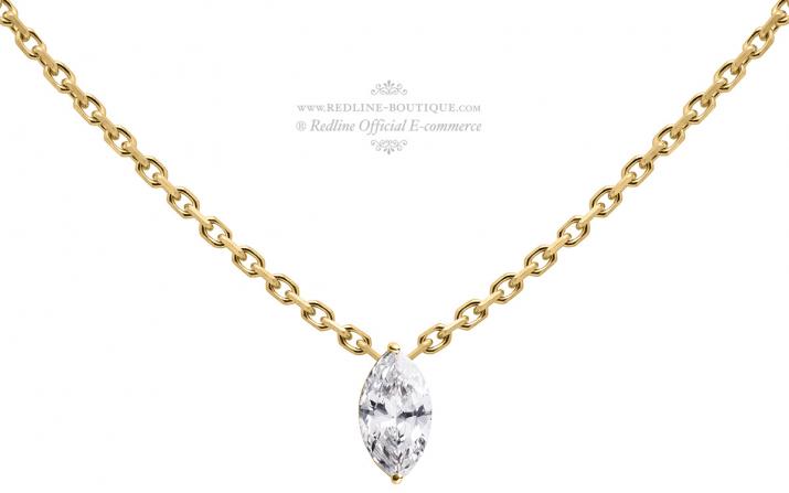 Chain necklace with 0.1ct marquise cut diamond in yellow gold prong setting - Redline