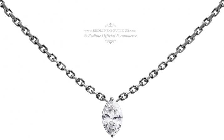Chain necklace with 0.2ct marquise cut diamond in black gold prong setting - Redline