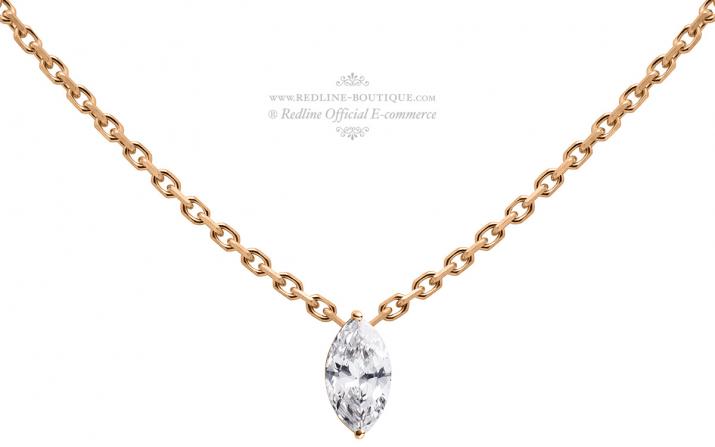 Chain necklace with 0.1ct marquise cut diamond in rose gold prong setting - Redline