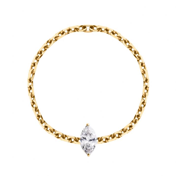 Chain ring with 0.1ct marquise cut diamond in yellow gold prong setting - Redline - 0++