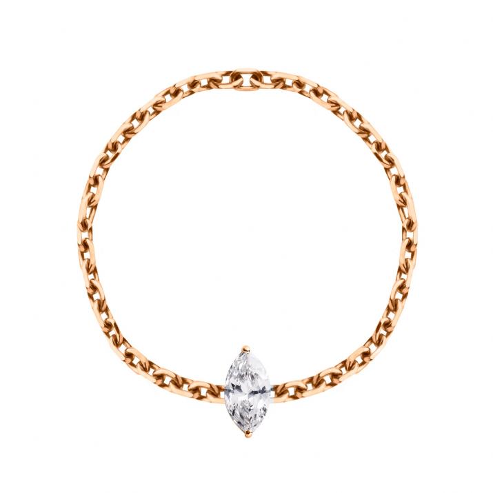 Chain ring with 0.1ct marquise cut diamond in rose gold prong setting - Redline - 0++