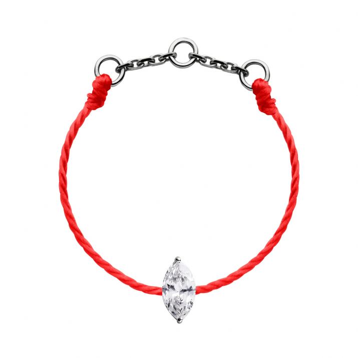 String ring with 0.1ct marquise cut diamond in black gold prong setting - Redline - 0++