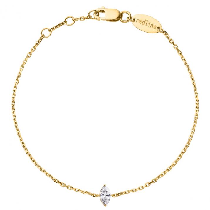 Chain bracelet with 0.1ct marquise cut diamond in yellow gold prong setting - Redline - 0++