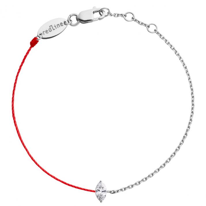 String and chain bracelet with 0.1ct marquise cut diamond in white gold prong setting - Redline - 0++