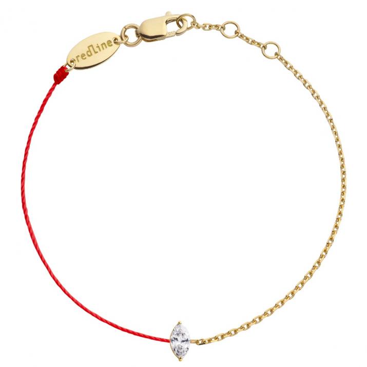 String and chain bracelet with 0.1ct marquise cut diamond in yellow gold prong setting - Redline - 0++