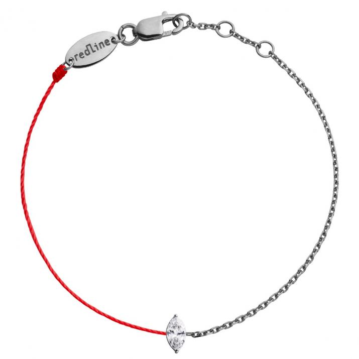 String and chain bracelet with 0.1ct marquise cut diamond in black gold prong setting - Redline - 0++
