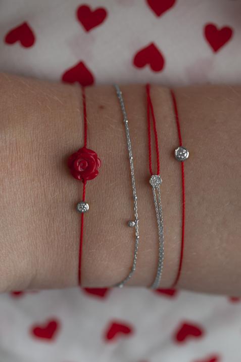 String bracelet with 0.05ct diamond and flower in white gold bezel setting - Redline - 0++