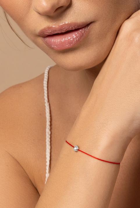 String bracelet with 0.05ct diamond in round-shaped 925 silver - Redline - 0++