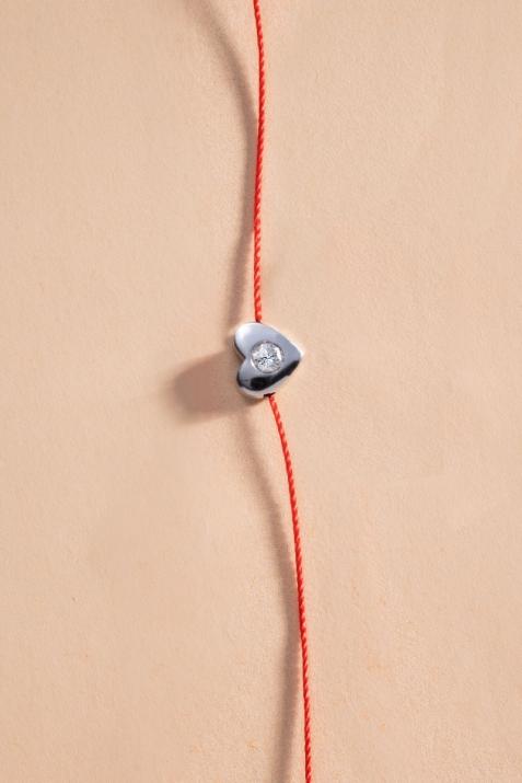 String bracelet with 0.05ct diamond in heart-shaped 925 silver - Redline - 0++