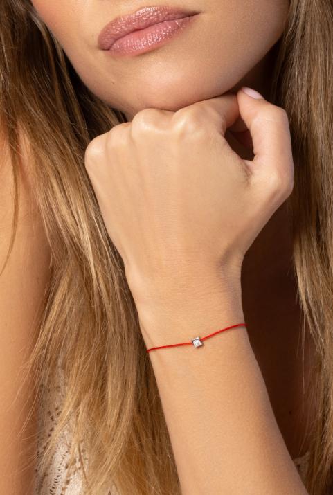 String Bracelet For Women with 0.05ct Round Diamond in Silver Bezel Setting - Redline - 0++