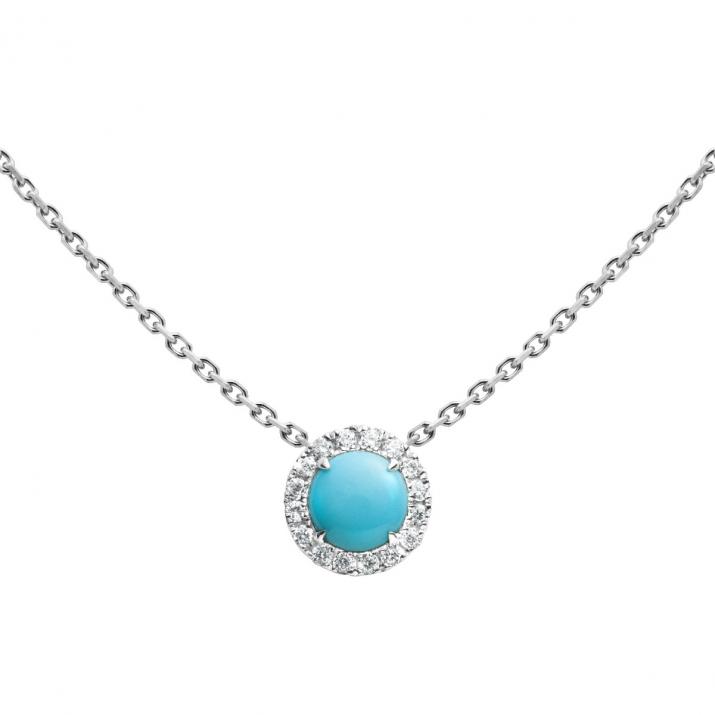 Turquoise and diamonds chain necklace in white gold prong setting - Redline