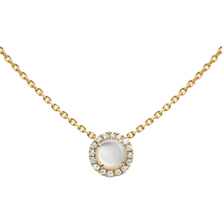 Mother-of-pearl and diamonds chain necklace in yellow gold prong setting - Redline