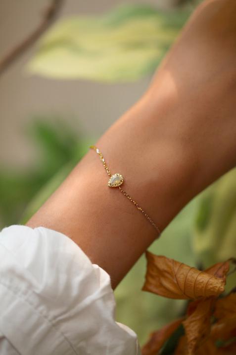 Opal and diamonds chain bracelet in yellow gold prong setting - Redline - 0++