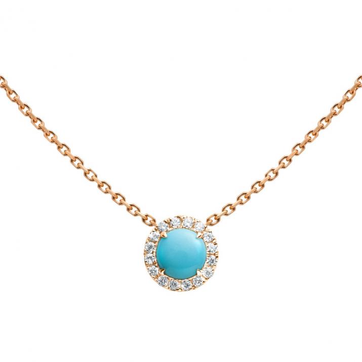 Turquoise and diamonds chain necklace in rose gold prong setting - Redline