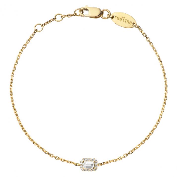 Chain bracelet with emerald-cut diamond in yellow gold prong setting - Redline - 0++