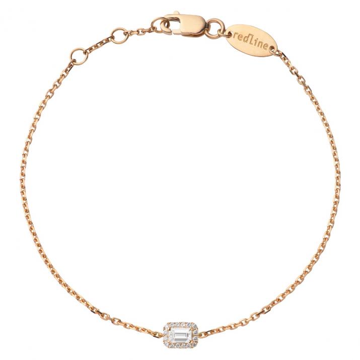 Chain bracelet with emerald-cut diamond in rose gold prong setting - Redline - 0++