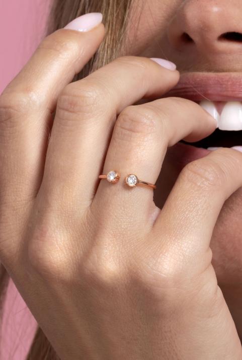 Ring with 0.20ct Round Diamond in Rose Gold Bezel Setting - Redline - 0++