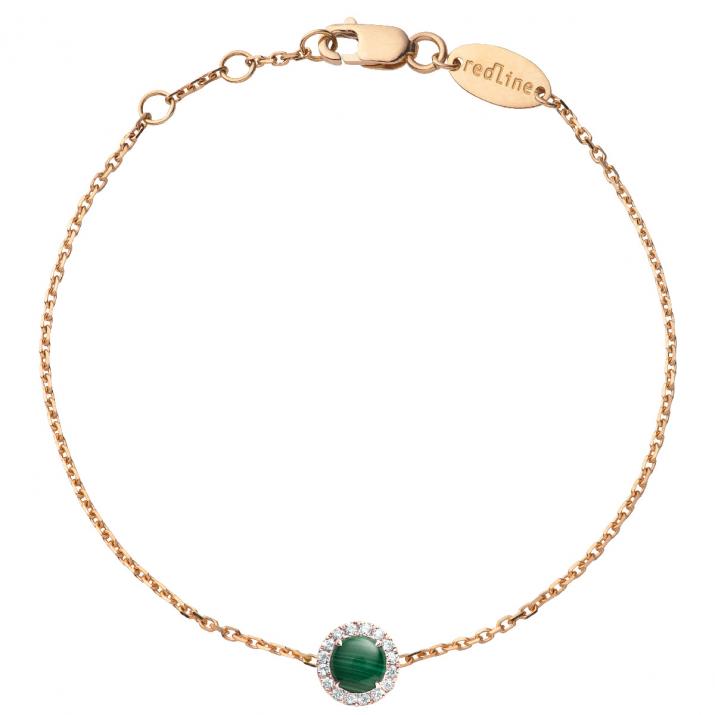 Malachite and diamonds chain bracelet in rose gold prong setting - Redline