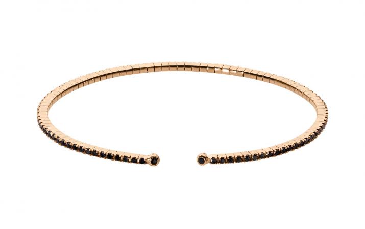 Bangle bracelet with 0.91ct black diamonds in rose gold prong setting - Redline - 0++