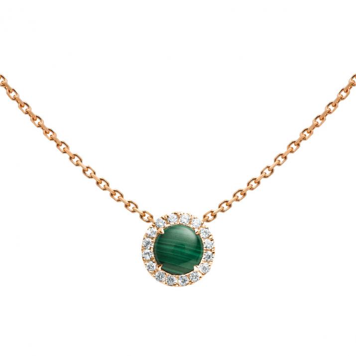 Malachite and diamonds chain necklace in rose gold prong setting - Redline