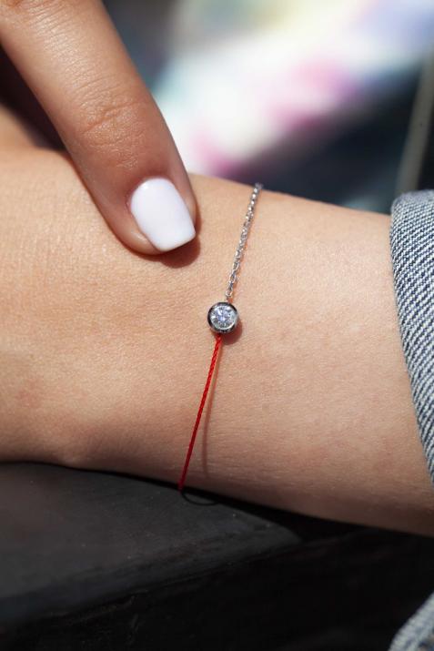String and chain bracelet with 0.2ct diamond in white gold bezel setting - Redline - 0++