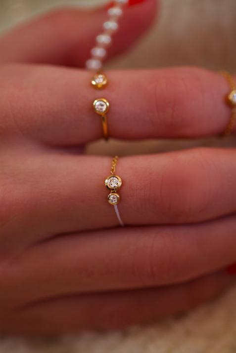 String and chain ring with 0.15ct diamond in yellow gold bezel setting - Redline - 0++