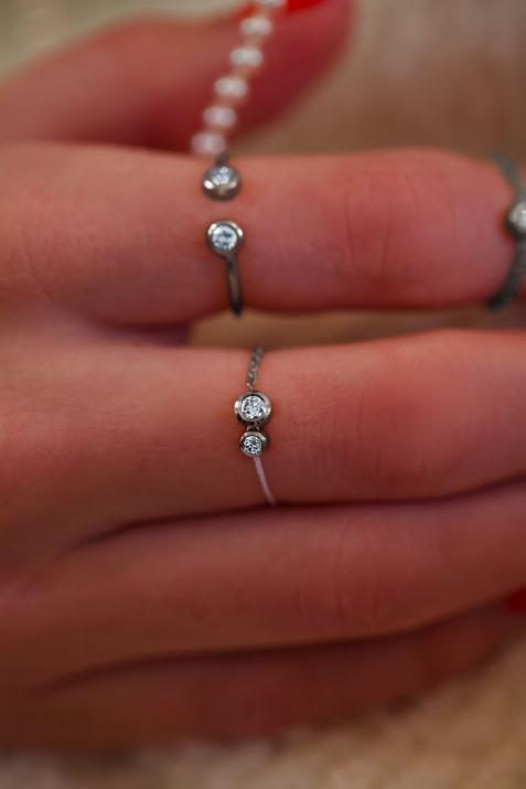 String and chain ring with 0.15ct diamond in black gold bezel setting - Redline - 0++