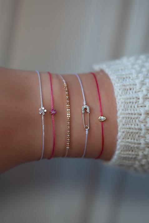 String bracelet with diamond-paved safety pin in white gold - Redline - 0++