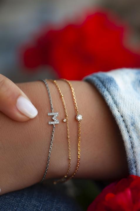 ダイヤモンドレターホワイトゴールドチェーンブレスレット - Redline - 0++