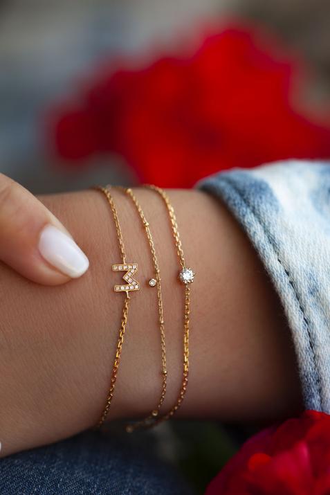 ダイヤモンドレターゴールドチェーンブレスレット - Redline - 0++