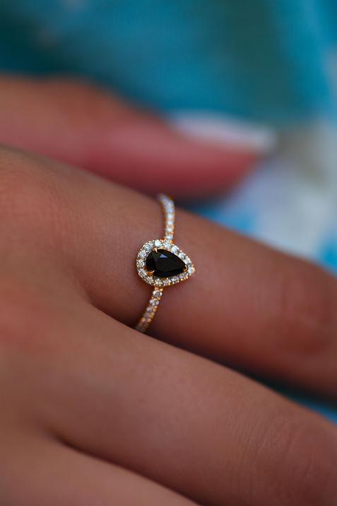 Onyx and diamonds ring band in rose gold prong setting - Redline - 0++