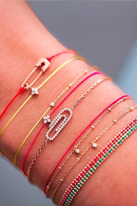 Yellow gold chain bracelet with diamond-paved paper clip - Redline - 0++