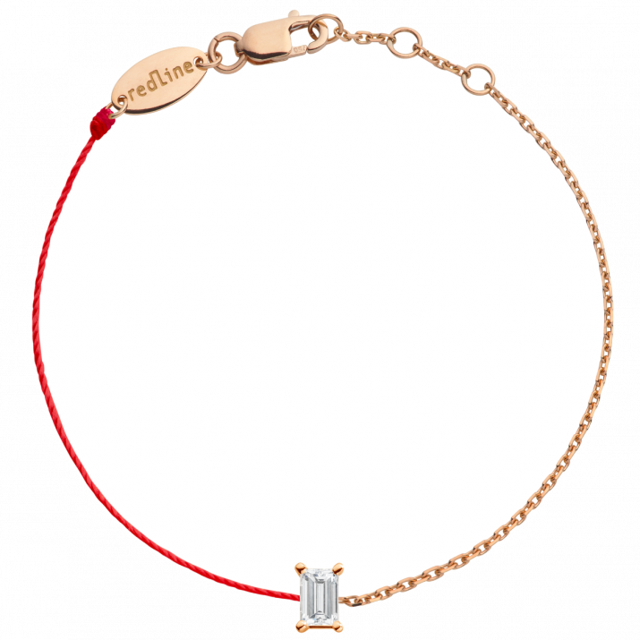 String and chain bracelet with 0.1ct baguette-cut diamond in rose gold prong setting - Redline - 0++