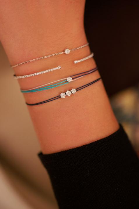 Multi string bracelet with 0.3ct diamonds in yellow gold cluster style setting - Redline - 0++