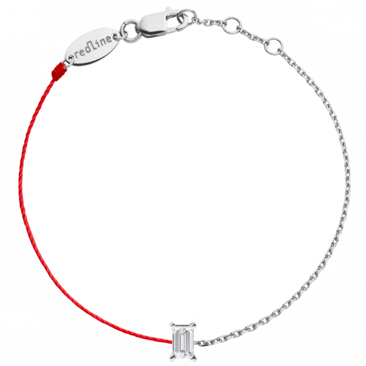 String and chain bracelet with 0.1ct baguette-cut diamond in white gold prong setting - Redline - 0++