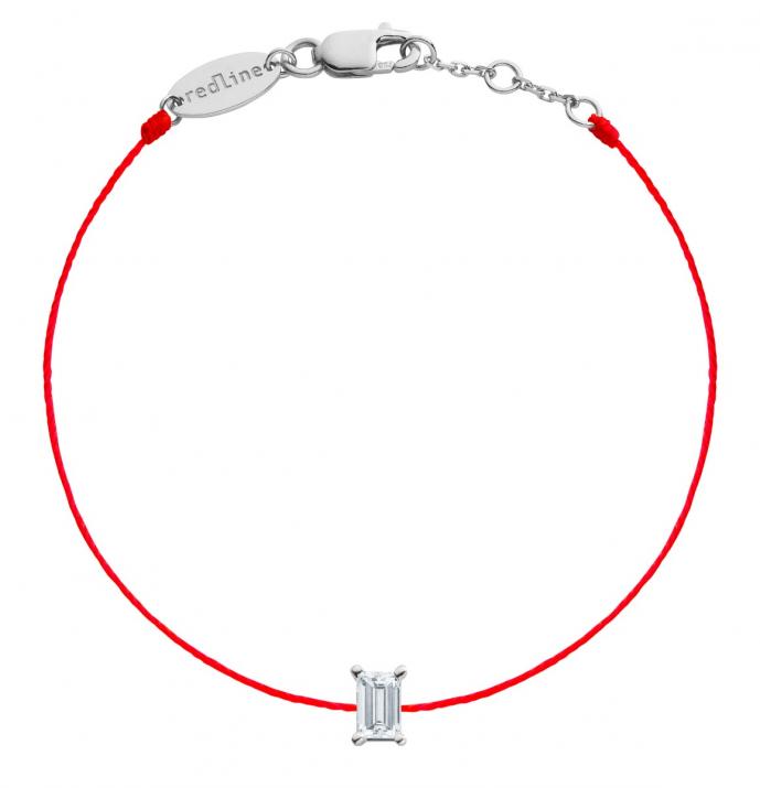 String bracelet with 0.1ct baguette-cut diamond in white gold prong setting - Redline - 0++