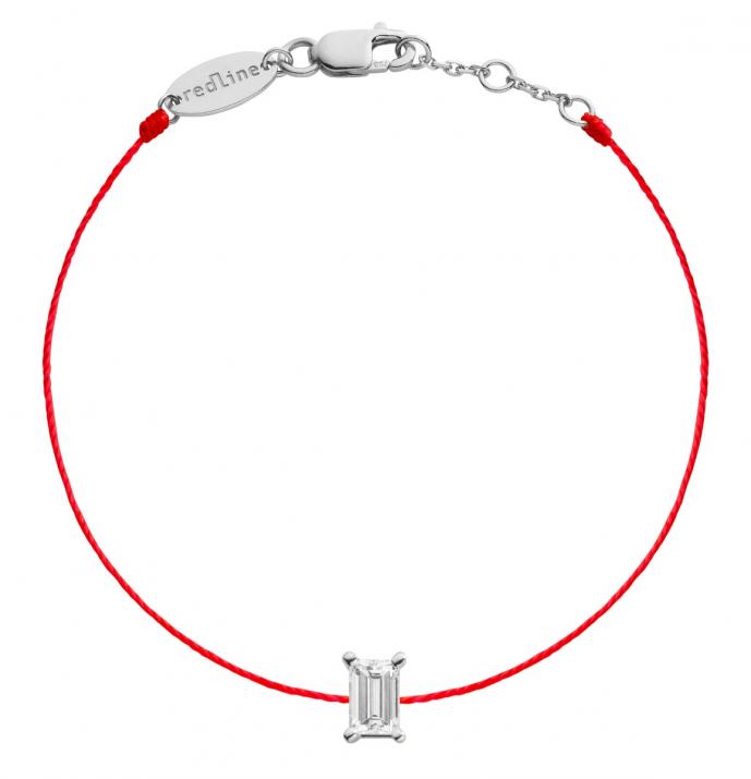 String bracelet with 0.2ct baguette-cut diamond in white gold prong setting - Redline - 0++