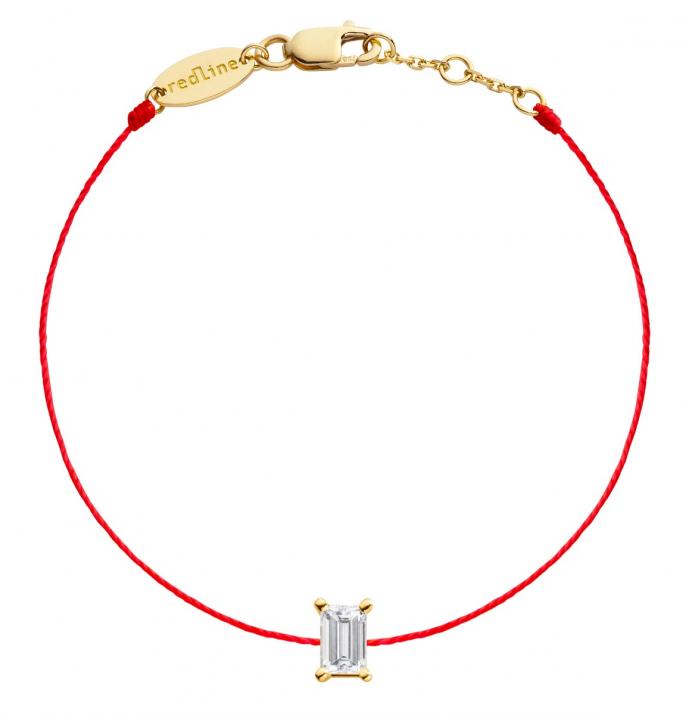 String bracelet with 0.2ct baguette-cut diamond in yellow gold prong setting - Redline - 0++