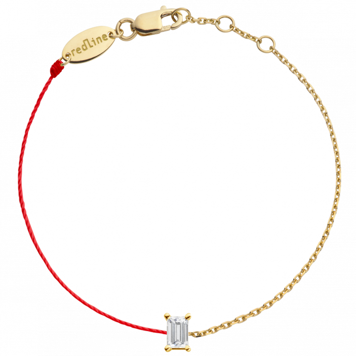 String and chain bracelet with 0.1ct baguette-cut diamond in yellow gold prong setting - Redline - 0++