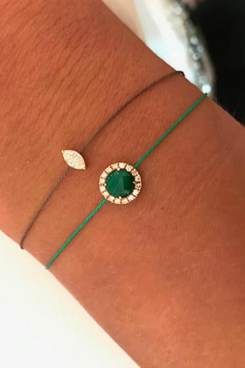 Malachite and diamonds string bracelet in rose gold prong setting - Redline - 0++