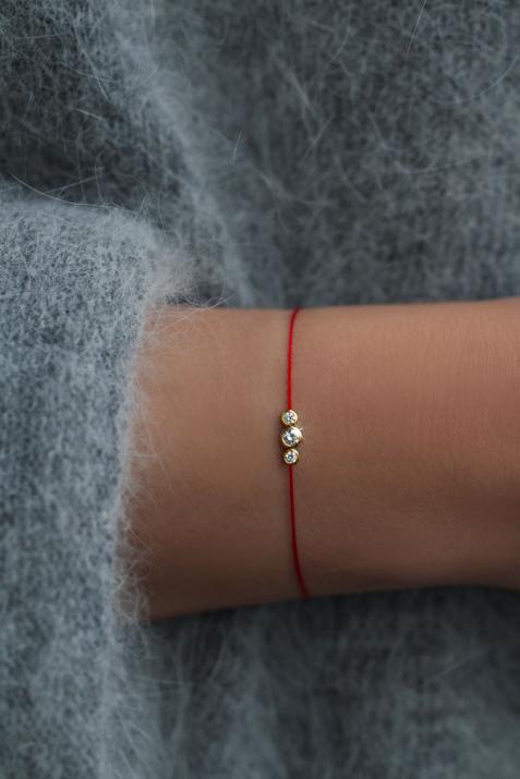 String bracelet with 0.2ct diamond in rose gold bezel setting - Redline - 0++