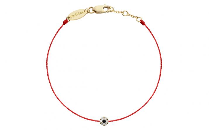 String bracelet with white diamonds and a black diamond in yellow gold cluster style setting - Redline - 0++