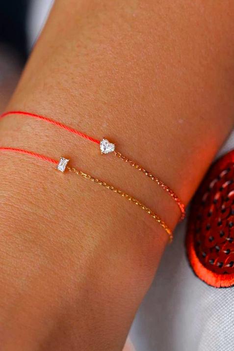 String and chain bracelet with 0.1ct heart shaped diamond in rose gold prong setting - Redline - 0++