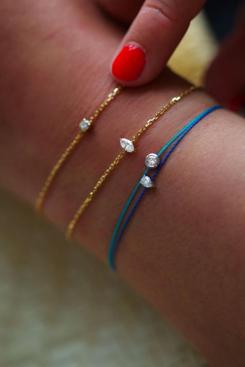 Chain bracelet with 0.1ct marquise cut diamond in yellow gold prong setting - Redline - 0++