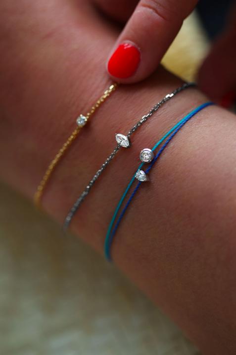 Chain bracelet with 0.1ct marquise cut diamond in black gold prong setting - Redline - 0++